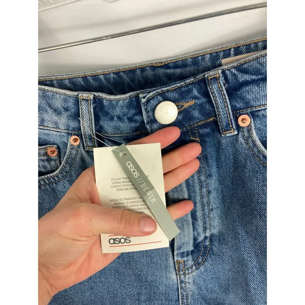 NWT ASOS Roll Cuff Blue Button Fly Denim Shorts Size 6